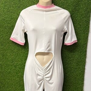 White and Pink Cutout Jumpsuit